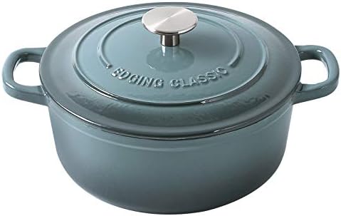 EDGING CASTING Enameled Cast Iron Covered 5.5 Quart Dutch Oven with Dual Handle, Slateblue