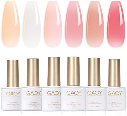 GAOY Milky White x Jelly Nude Gel Nail Polish Set, 6 Transparent Colors Sheer Pink Orange Gel Nail Kit for Salon Gel Manicure and Nail Art DIY at Home