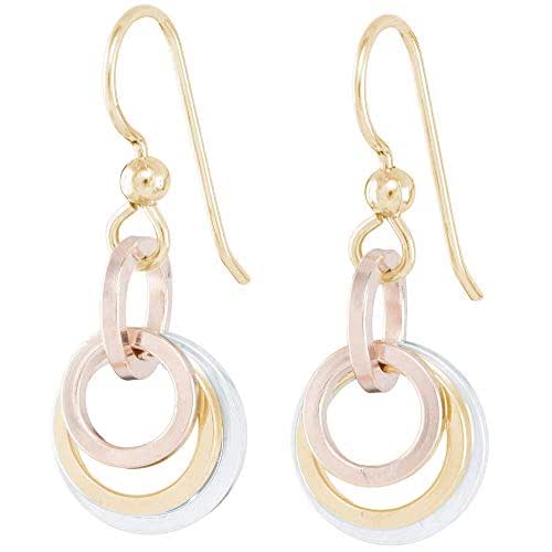 Tricolor Earrings for Women with 925 Sterling Silver and 14K Yellow and Rose Gold-Filled Circles Unique Three Tone Jewelry Gift Idea for Women