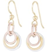 Tricolor Earrings for Women with 925 Sterling Silver and 14K Yellow and Rose Gold-Filled Circles ...