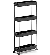 SPACEKEEPER Slim Rolling Storage Cart 4 Tier Organizer Mobile Shelving Unit Utility Cart Tower Ra...