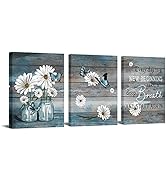 RyounoArt 3 Piece Daisy Flower Butterfly Canvas Wall Art Inspirational Quotes Artwork Pictures Ru...