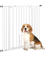 PawHut Barrera de Seguridad para Perros con 1 Puerta Pequeña 74-101x104,1 cm Barrera para Mascotas Extensible con Cierre Automático y Sistema de Doble Bloqueo para Puerta Pasillo Escalera Blanco