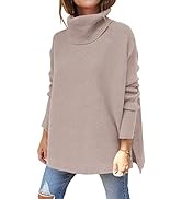 ANRABESS Women's Turtleneck Oversized 2022 Long Batwing Sleeve Spilt Hem Knit Tunic Pullover Swea...