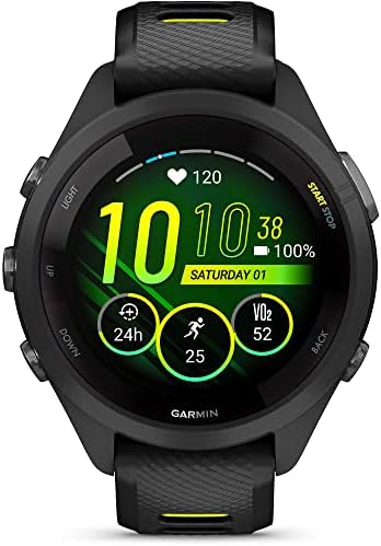 Garmin Forerunner 265S Running Smartwatch, Colorful AMOLED Display, Training Metrics and Recovery Insights, Black and Amp Yellow, 42 mm