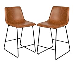 Flash Furniture Reagan 24" LeatherSoft Counter Height Stools with Footrest, Mid-Century Modern Bucket Style Dining Chairs, …
