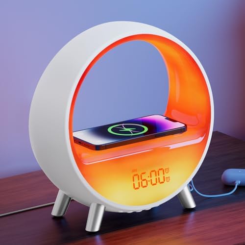 Dekala Arches Gradual Sunrise Alarm Clock with Wireless Charging Bluetooth Speaker White Noise Soothing Sound Machine Night Light for Adult Teens Touch/Button Control【Special for No WiFi No App】