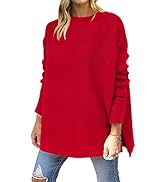 ANRABESS Women 2024 Casual Oversized Long Batwing Sleeve Crewneck Spilt High Low Knit Tunic Pullo...