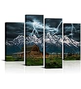 RyounoArt Grand Teton National Park Pictures Farmhouse Country Barn Paintings for Wall Nature Lig...