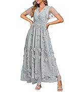 Miessial Women's V-Neck Lace Floral Long Dress Embroidery Cocktail Wedding Guest Boho Maxi Dress