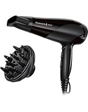 Remington Secador de Pelo Ionic Dry 2200, Iónico, Cabello Sin Encrespamiento, 2200 W, Concentrador y Difusor, 3 Temperaturas, 2 Velocidades, Rejilla Trasera Desmontable, Gancho Para Colgar, D3198