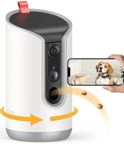 TKENPRO 2K Pet Camera Treat Dispenser, 360°View Dog Camera with Phone App, 5G&2.4G WiFi 2-Way Talk Pet Camera Indoor for Cats Remote Treat Tossing, Motion Alerts, Auto Tracking