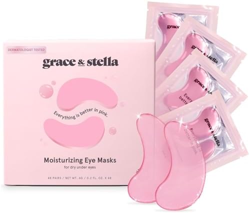 grace & stella Award Winning Under Eye Mask (Pink, 48 Pairs) Reduce Dark Circles, Puffy Eyes, Undereye Bags, Wrinkles - Gel Under Eye Patches - Gifts for Girlfriend - Vegan Cruelty-Free Self Care