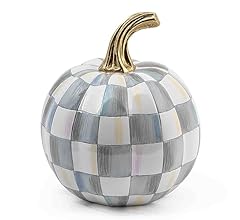 MACKENZIE-CHILDS Mini Decorative Pumpkin for Fall Decor, Autumn Decorations for Home, Gray-and-White Sterling Check