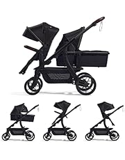 Momcozy ChangeGo Baby Stroller, Convertible Single-to-Double-to-Wagon Stroller with 23 Configurations, Bassinet and Seat Included, Large PU Wheels, All-Wheel Suspension ＆ Extendable UPF50+ Canopy