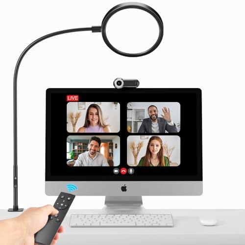 vatato LED Desk Lamp | Dimmable Home Office Desk Light with Clamp & Gooseneck Arm | Adjustable Color Temperature and Brightness | Eye Caring lamp for Video Conference & Podcast Live Streaming - Black