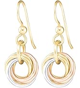 Dainty Tricolor Love Knot Dangle Earrings with 925 Sterling Silver and 14K Yellow and Rose Gold-F...