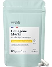 Collagène Marin + Acide Hyaluronique, Peau Hydratée et Articulations Fortes, Cure de 1 mois, 60 Gélules, Hydrolysé Type 1 Naticol®, Et Vitamine C, Made in France, Essentials by Novoma