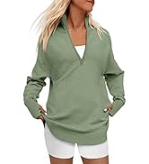 ANRABESS Women’s Long Sleeve Half Zip V Neck Collared Casual Oversized Ribbed Knit Pullover Sweat...