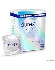 Durex Nude Condoms, Regular Fit, 30s, Extra Thin, Easy On Shape, Secure, Higher Protection, With Silicone Lube