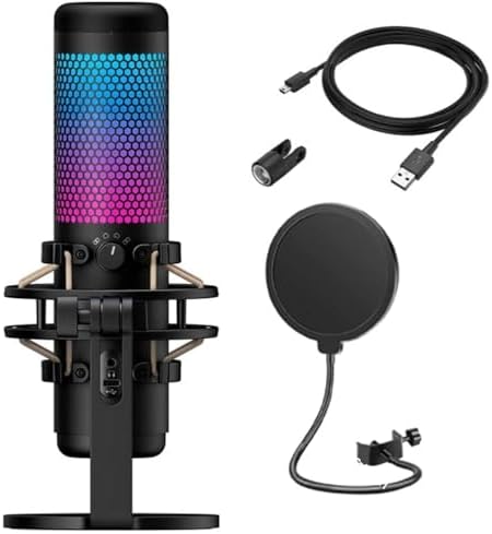 HyperX Newest QuadCast S - RGB USB Condenser Microphone for PC, PS4, Mac, Gaming, Streaming, Podcasts, Twitch, YouTube with GalliumPi Pop Filter