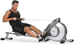 Sunny Health & Fitness Flip & Foldable Rowing Machine for Home w/Extended Slide Rail, Full-Body Workout, Low-I