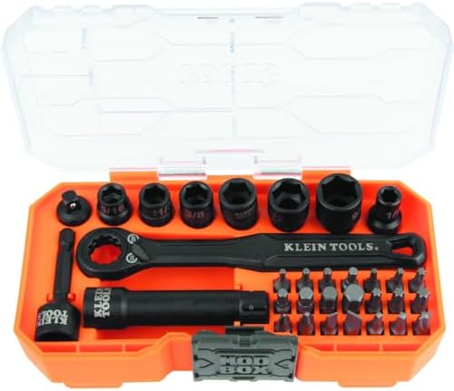 Klein Tools 65300 KNECT 32-Piece Pass Through Socket Set, SAE Impact Socket Set with MODbox Case, 1/4-Inch Drive, Sockets, Bits and Accessories