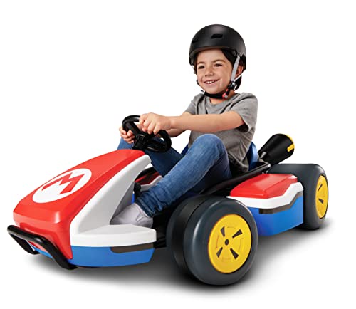 Super Mario Kart Deluxe Kids Ride On 24V Battery Powered Electric Car Toy, Up to 8MPH, 3 Speeds & Reverse, Weight Limit 81 lbs.