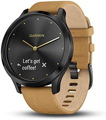 Garmin vivomove HR, Hybrid Smartwatch for Men and Women, Onyx Black with Light Tan Suede Band