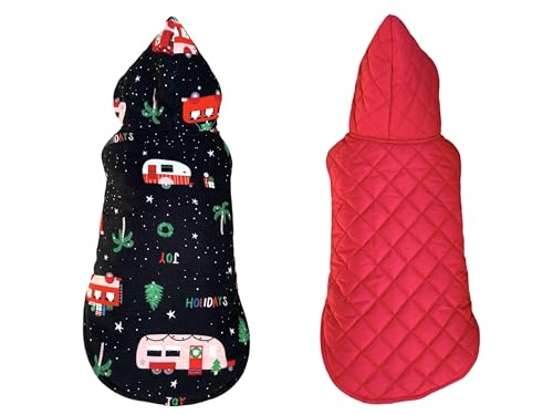 Pets planet Dog Winter Clothes Reversible Dogs Hoodie Jacket Warm Dog Coat Windproof Pets Cold Weather Wearing (Black and Red