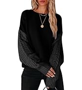 ANRABESS Women's Crewneck Long Sleeve Drop Shoulder Casual Solid Cable Knit Chunky Contrast Pullo...