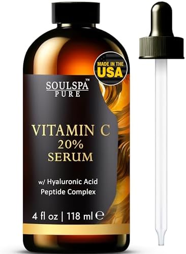 SOULSPA PURE Vitamin C Serum for Face - Enhanced with Hyaluronic Acid & Peptides - Best Vitamin C Face Serum for Hydration - Anti-Aging Facial Serum, 4 fl oz