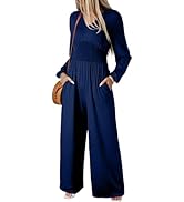 Happy Sailed Womens V Neck Jumpsuit Trendy Fall Long Sleeve Wide Leg Pants Jumpers Rompers Casual...