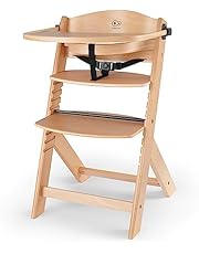 kk Kinderkraft ENOCK Trona bebé de Madera, Infantil, Portatil, para niños, Evolutiva silla alta, Ergonómica, Con accesorios, Barrera y Bandeja, Madera natural