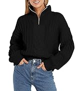 ANRABESS Women's 2022 Fall Winter Long Sleeve 1/4 Zipper Collared Casual Chunky Cable Knit Croppe...