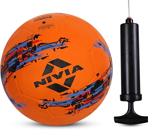 Nivia Storm Orange Moulded Football with Ball Pump Football - Size: 5 (Pack of 1, Orange/Black)