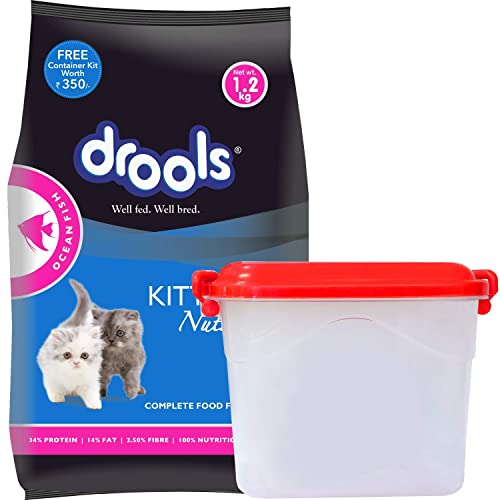 Drools Kitten Dry Cat Food, Ocean Fish Flavour 1.2Kg With Free Container Pack