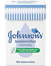 Johnson&#39;s Baby bastoncillos para bebés, niños y adultos (1 caja x 100 unidades), bastoncillos para los oídos con puntas 100% de algodón puro y palitos 100% de papel