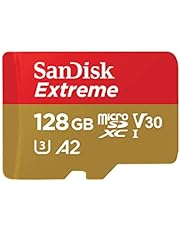 SanDisk Extreme MicroSDXC UHS-I Geheugenkaart 128 GB Met SD Adapter (1 Jaar RescuePRO Deluxe, Leessnelheden Tot 190 MB/s, A2, C10, V30, U3, 30 Jaar Garantie) Rood/Goud