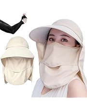 OBOAA Sombrero para el Sol, Sombrero de ala Ancha Mujer, Gorro de Pesca con Mangas, Protector Gorro Pescador Anti-UV UPF50+, Sombrero de Pesca Plegable para Mujer con Solapas Desmontables (Beige)