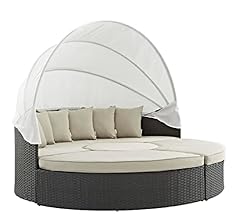 Modway Sojourn Outdoor Patio Sunbrella Sectional Daybed with Canopy in Antique Canvas Beige