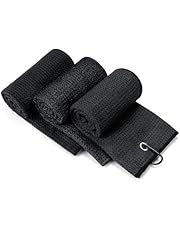 [3 Pack]Microfiber Golf Towels (40x40cm) with Carabiner Clip &amp; Hook, Convenient Golf Cleaning Towel, Waffle Pattern Tri-fold Handy Picks Towel (Black+Black+Black)