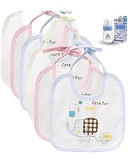 Genérico Pack 6 Baberos Bebe Impermeables de Atar para Bebes de 0-12 Meses de Algodón-Para Recién Nacidos Unisex-Baberos Para Guarderia- Biberón 60ml de Regalo