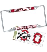Ohio State University Metal License Plate Frame and Sticker for Front or Back of Car Officially L...