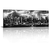 RyounoArt Large Black and White New York City Canvas Wall Art Nature Lightning Picture Manhattan ...