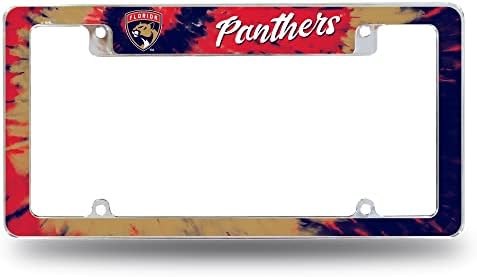 Rico Industries NHL Florida Panthers Tie Dye 12" x 6" Chrome All Over Automotive License Plate Frame for Car/Truck/SUV