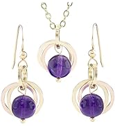 Dark Purple 8mm Amethyst February Birthstone Jewelry Gift Set with Dangle Earrings and Pendant Ne...