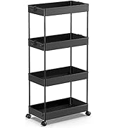 SPACEKEEPER Storage Cart 4 Tier Mobile Shelving Unit Organizer Rolling Utility Cart for Kitchen B...