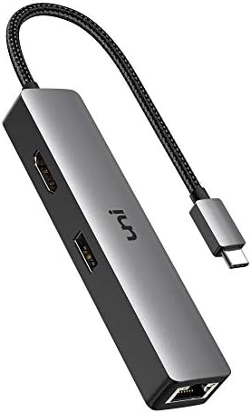 USB C Hub, uni 5-in-1 USB C to Ethernet Adapter Hub with 4K USB C to HDMI, 1Gbps Gigabit Ethernet Port, 3 USB 3.0 Ports (Aluminum Shell, Nylon Braided Cable) for MacBook Pro, iPad Pro, XPS and More