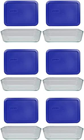 Pyrex (6 7210 Glass Dishes & (6) 7210-PC Cadet Blue Lids Made in the USA